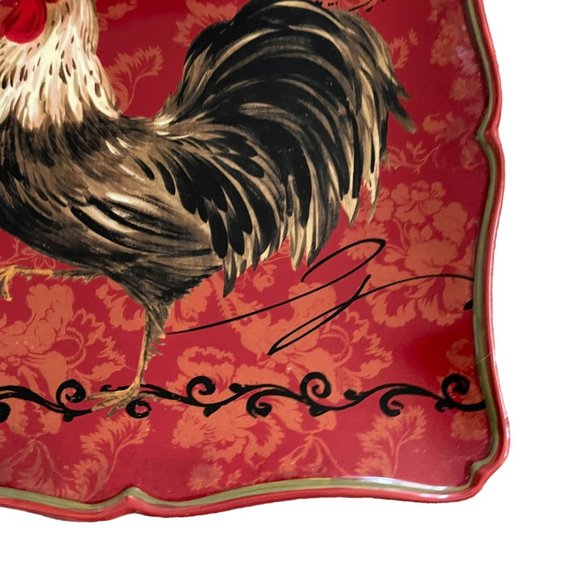 Certified International Pamela Gladding Square Platter Red Rooster 12" Farmhouse - Picture 5 of 10